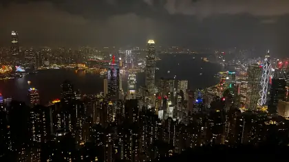 The Hong Kong skyline and harbour at night